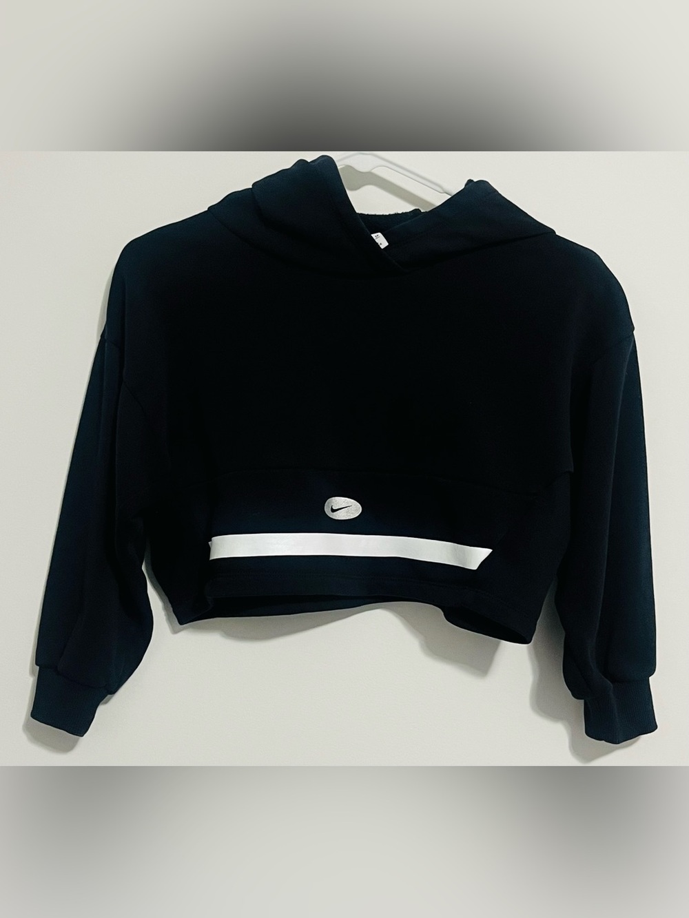 Nike Black Cropped Hoodie Sweater with White Stripe